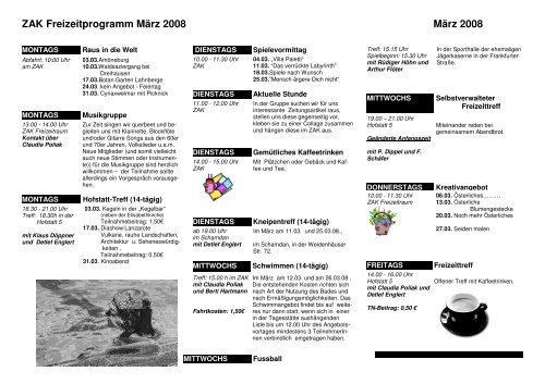 ZAK Freizeitprogramm März2008 - bei der Soziale Hilfe Marburg eV