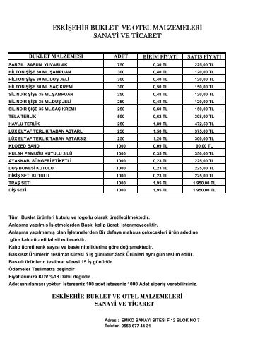 BUKLET Fiyat Listesi