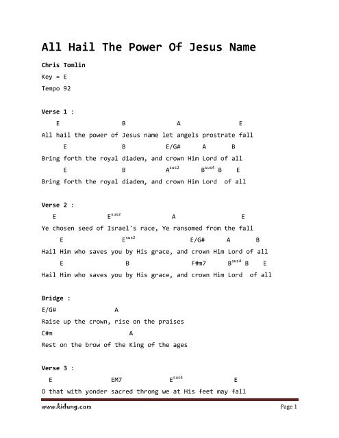 All Hail The Power Of Jesus Name Chords Kidung Com