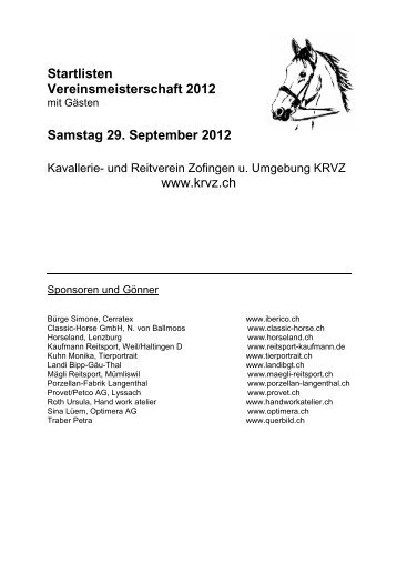 Startlisten Vereinsmeisterschaft 2012 - Kavallerie- und Reitverein ...