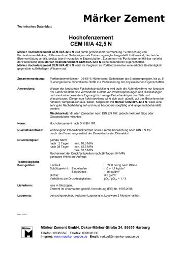 Hochofenzement CEM III/A 42,5 N - Märker