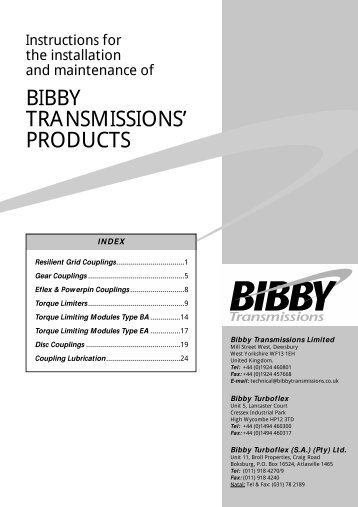 BIBBY TRANSMISSIONS' PRODUCTS - Myrén & Co AB