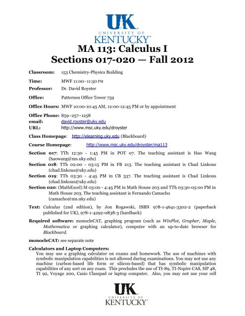 Ma 113 Calculus I Sections 017 0 University Of Kentucky Ma 113 Calculus I Sections 017 0 University Of Kentucky