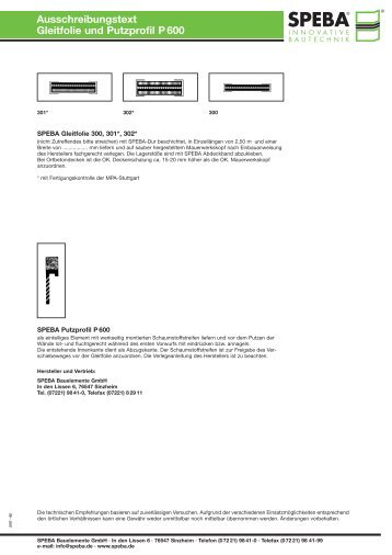 Ausschreibungstext Gleitfolie und Putzprofil P 600 - SPEBA ...