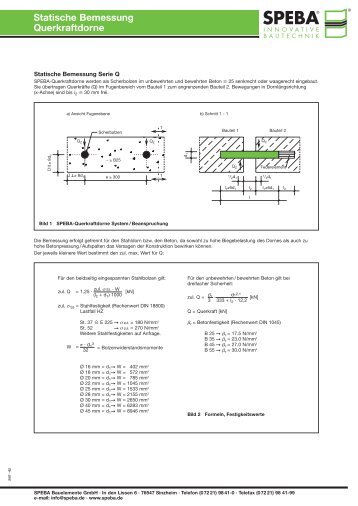 Statische Bemessung Querkraftdorne - SPEBA Bauelemente GmbH