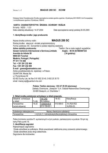 MSDS Magus 200 SC na Gowan - Agrecol