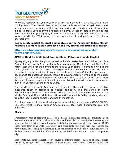 Potassium Iodide Market - Global Industry Analysis, Size, Share, Growth, Trends, and Forecast 2016 - 2024