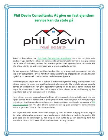 Phil Devin Consultants At give en fast ejendom service kan du stole på