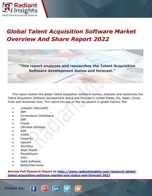 Global Talent Acquisition Software Market Overview And Share Report 2022