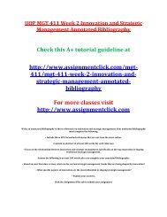 UOP MGT 411 Week 2 Innovation and Strategic Management Annotated Bibliography