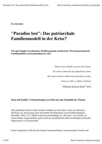 "Paradise lost": Das patriarchale Familienmodell in ... - Kreisky, Eva