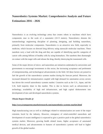 Nanorobotics Systems Market: Comprehensive Analysis and Future Estimations 2016 – 2026