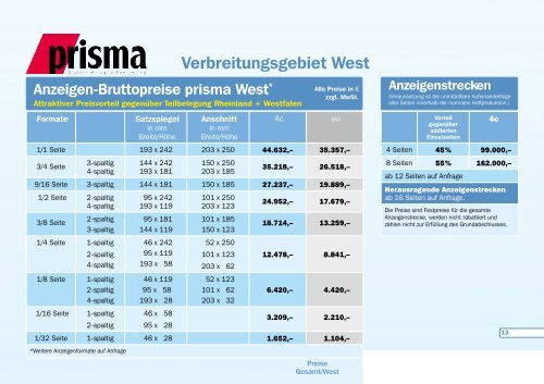 Prisma Tarif 2013 - prisma Verlag