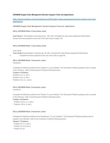 GSCM209 Supply Chain Management Decision Support Tools and Applications