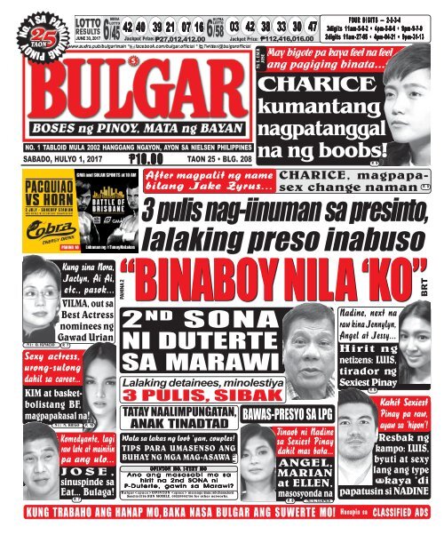 JULY 1, 2017 BULGAR: BOSES NG PINOY, MATA NG BAYAN