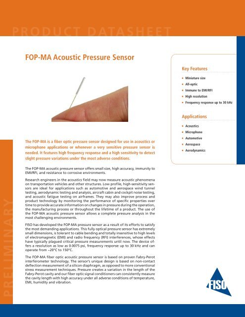 FOP-MA Acoustic Pressure Sensor - FISO Technologies, Inc.