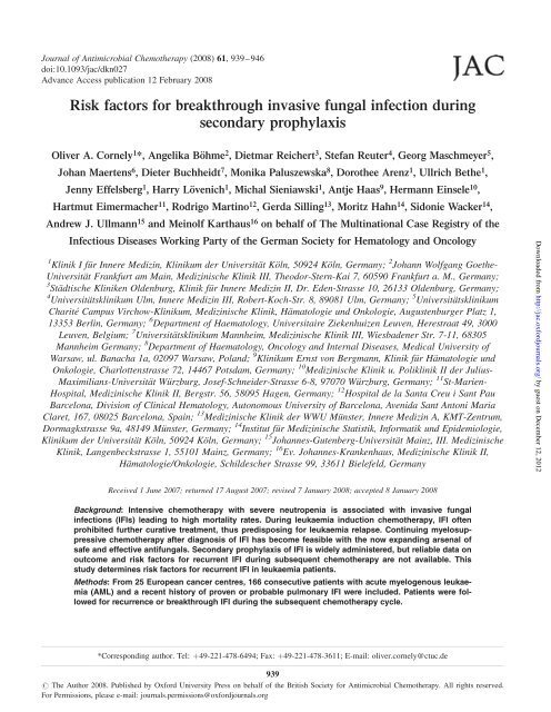 Risk factors for breakthrough invasive fungal infection during ...