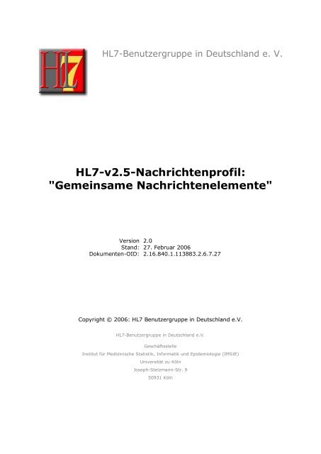 Gemeinsame Nachrichtenelemente Hl7 Deutschland Ev