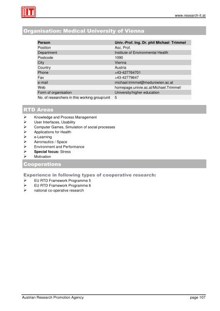 Research IT Austria - FFG 7. Rahmenprogramm