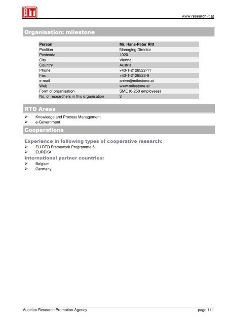 Research IT Austria - FFG 7. Rahmenprogramm