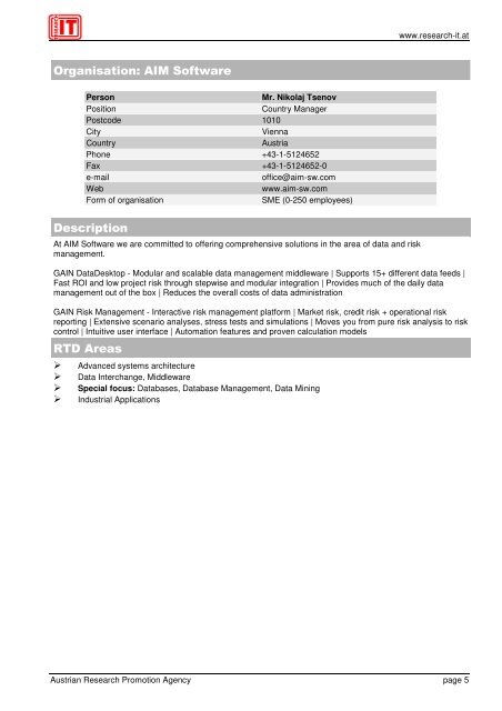 Research IT Austria - FFG 7. Rahmenprogramm