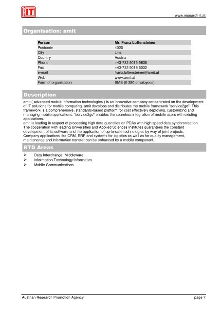 Research IT Austria - FFG 7. Rahmenprogramm