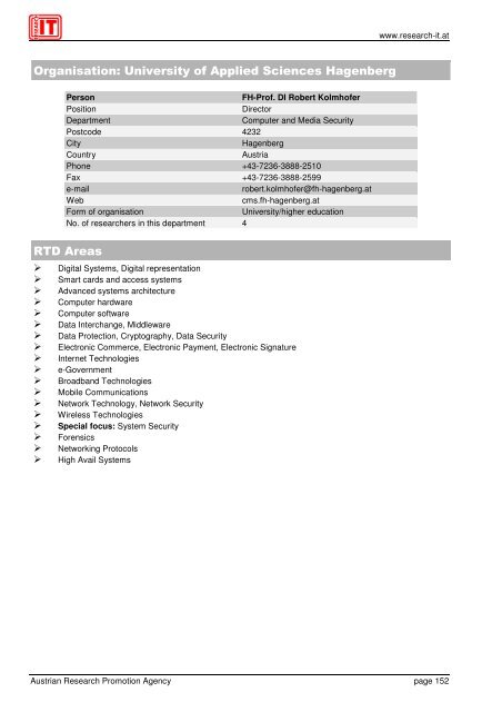 Research IT Austria - FFG 7. Rahmenprogramm