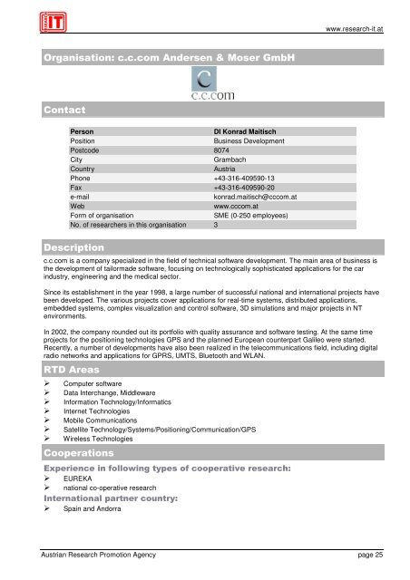 Research IT Austria - FFG 7. Rahmenprogramm