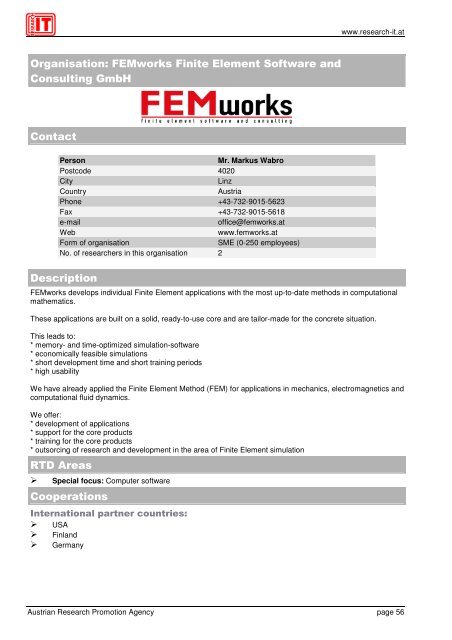 Research IT Austria - FFG 7. Rahmenprogramm