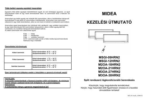 midea kezelési útmutató msgi-09hrn2 msgi-12hrn2 m2oa-18hrn2 ...