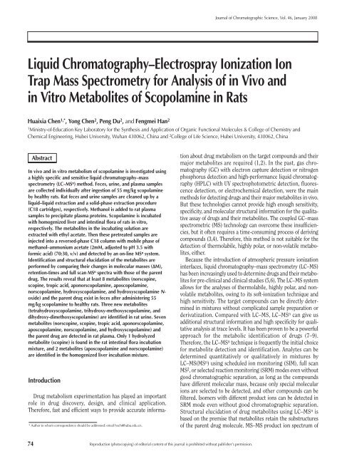 Liquid Chromatography–Electrospray Ionization Ion Trap Mass ...