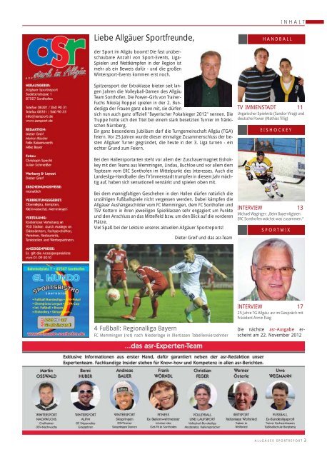 ASR Sport Ausgabe November 2012 - Allgäu Sport Report