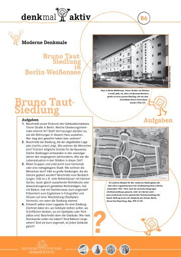 Bruno Taut- Siedlung in Berlin-Weißensee Aufgaben - Denkmal aktiv