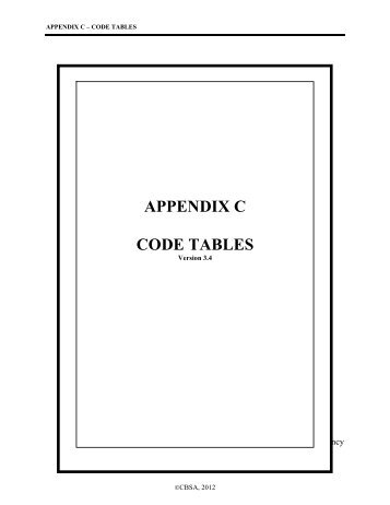 appendix c code tables - Agence des services frontaliers du Canada