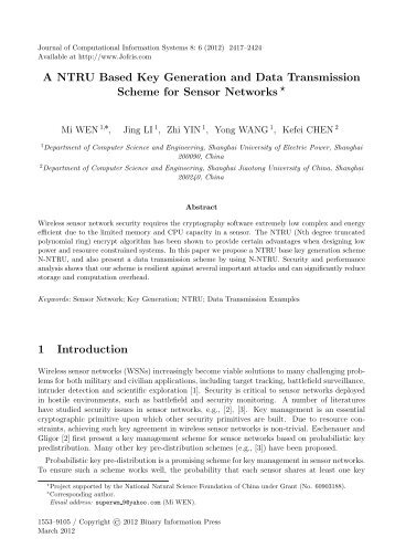 A NTRU Based Key Generation and Data Transmission Scheme for ...