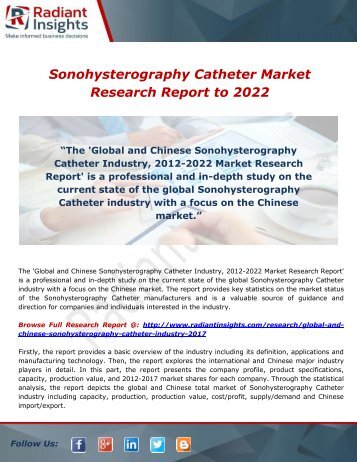 Sonohysterography Catheter Market Research Report to 2022: Radiant Insights,Inc