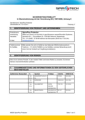 MSDS SpiroPlus Protector - Spirotech