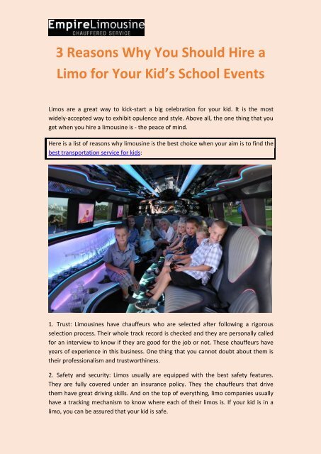 3 Reasons Why You Should Hire a Limo for Your Kid’s School Events