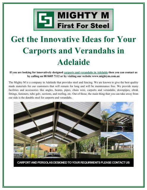 Get the Innovative Ideas for Your Carports and Verandahs in Adelaide