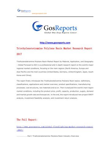 Triethylenetetramine Polylene Resin Market Research Report 2017