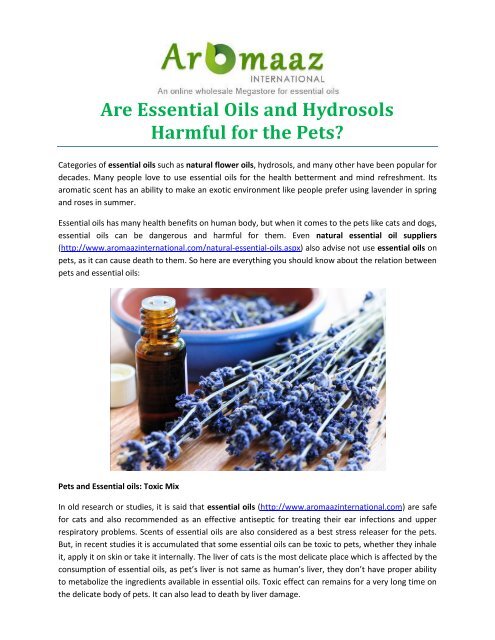 Are Essential Oils and Hydrosols Harmful for the Pets?