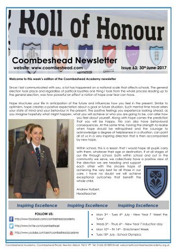 Coombeshead Academy Newsletter - Issue 63