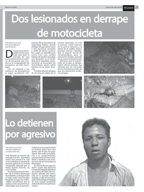 edición de diario los tuxtlas del día 03 de julio de 2017