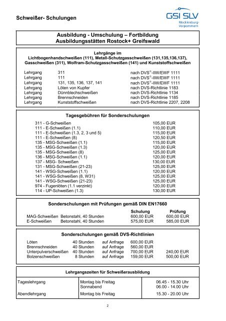 Ausbildungsprogramm - SLV Rostock