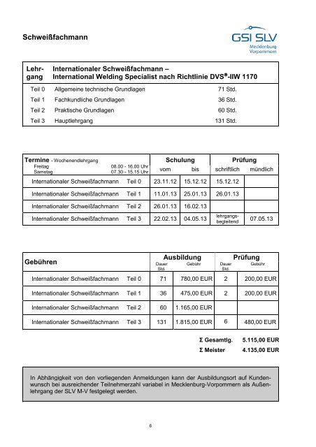 Ausbildungsprogramm - SLV Rostock