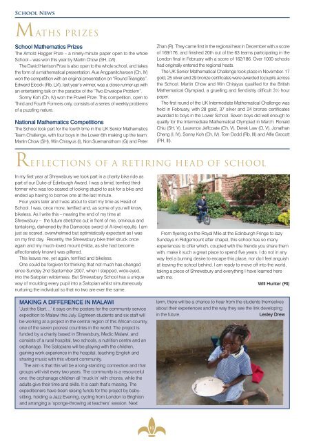 SUMMER 2012 ISSUE No. 150 - Shrewsbury School