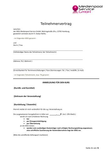 Teilnehmervertrag - MSG - Medienpool Service GmbH