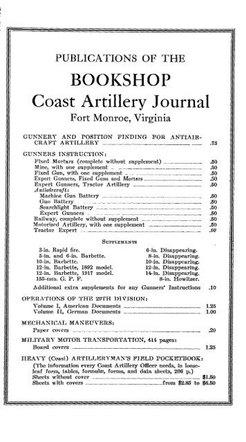 COAST ARTILLERY, JOURNAL - Air Defense Artillery