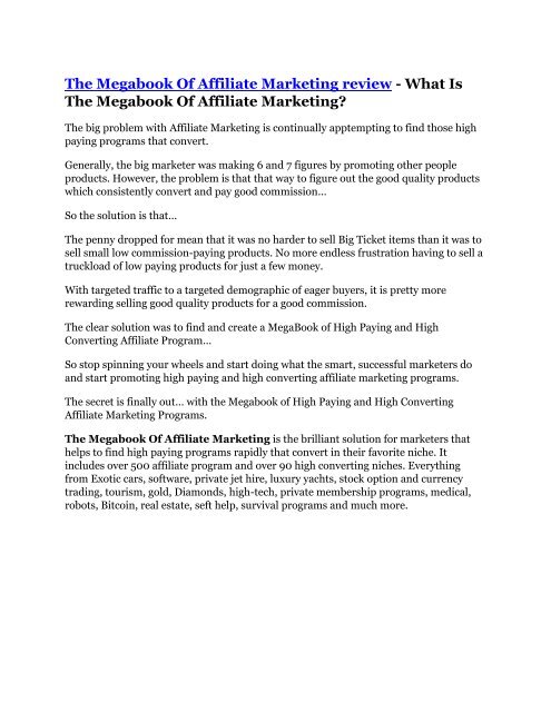 The Megabook Of Affiliate Marketing review - $16,400 Bonuses & 70% Discount 