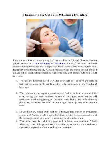 8 Reasons to Try Out Teeth Whitening Procedure